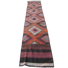 Old Turkish Wool Runner Colorful Anatolian Kilim Gorgeous