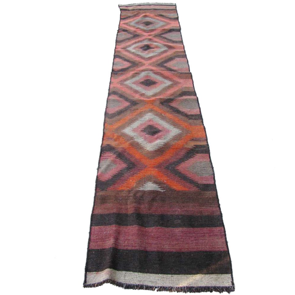 Old Turkish Wool Runner Colorful Anatolian Kilim Gorgeous For Sale