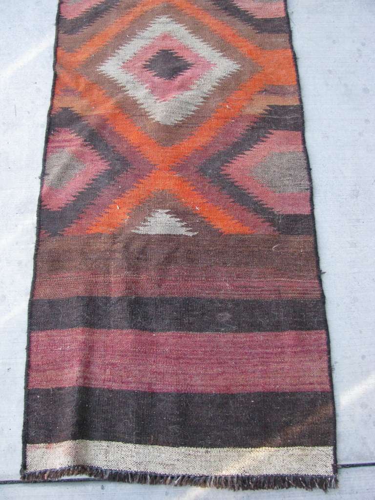 Mid-20th Century Old Turkish Wool Runner Colorful Anatolian Kilim Gorgeous For Sale