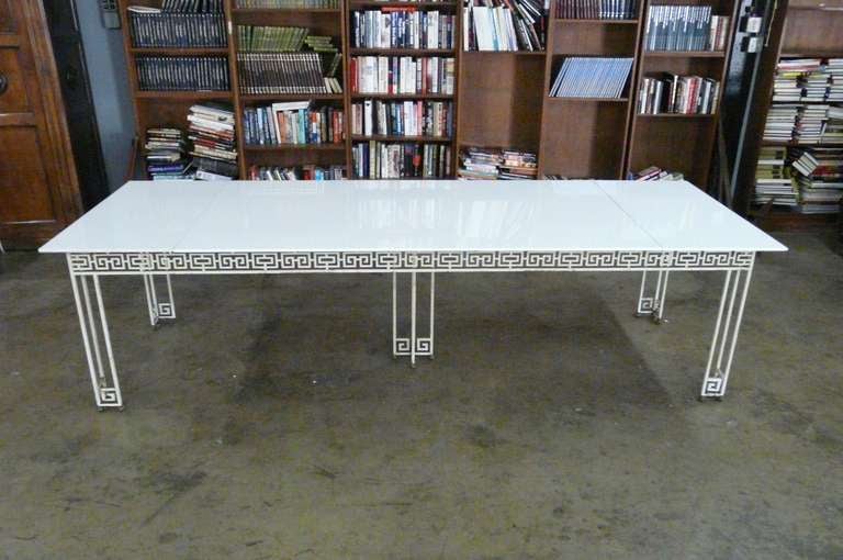 1930's Hollywood Regency Patio Table & 10 Chairs Cast Iron Greek Key For Sale 3