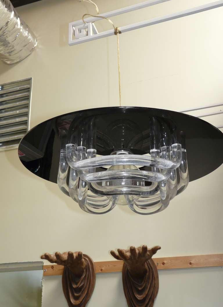 Vintage Lucite Chandelier Sculptural 2 Tier Modern Fixture In Excellent Condition For Sale In South Coast, CA