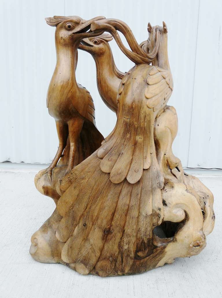 Extroardinary Carved Root Wood SideTable of Peacocks - Indonesian Antique