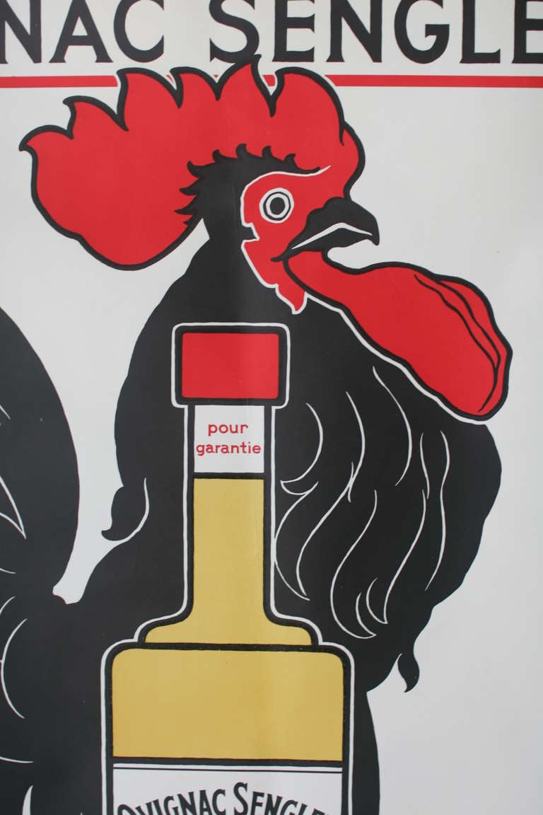 Art Nouveau Rare Vintage French Poster Huge Graphic of Rooster Ovignac Senglet For Sale