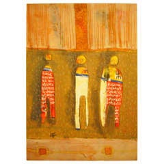 Vintage Colorful  Acrylic Paiting With Collages On Canvas By Hamed Ouattara