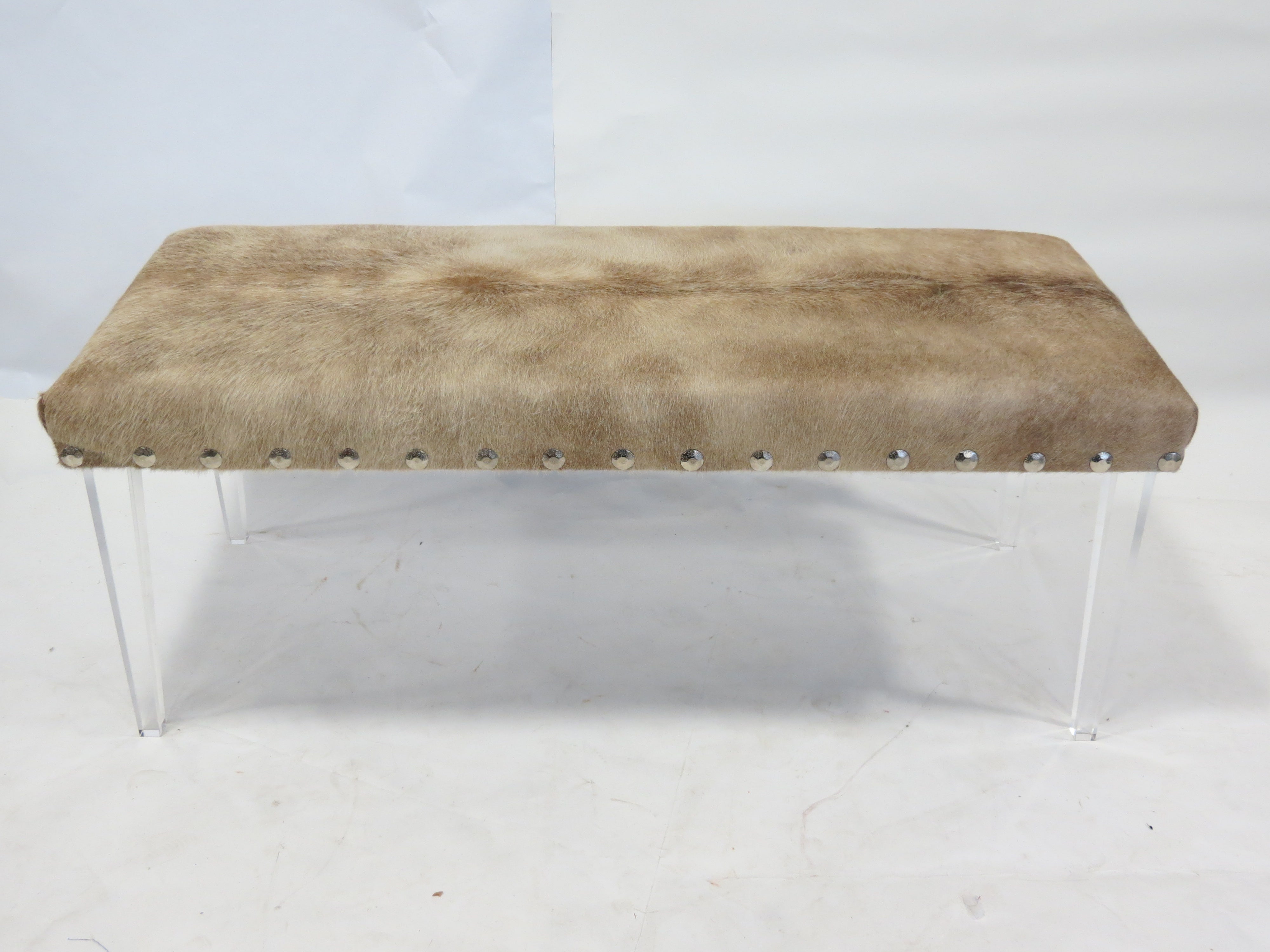 Cowhide Lucite Ottoman For Sale