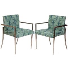 Chrome Chairs w/ Kelly Wearstler Fabric, Pair