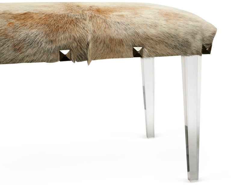 Cowhide Lucite Ottoman In Excellent Condition For Sale In Greenwich, CT