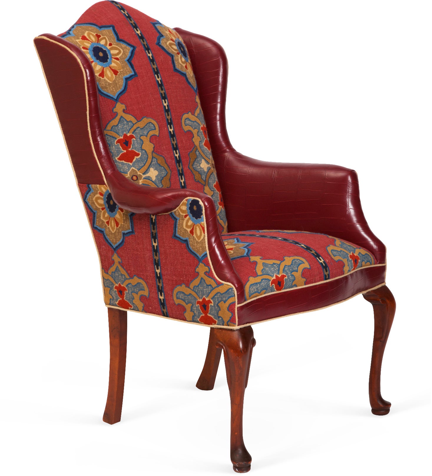 Schumacher Temara Fabric Wing Chair For Sale