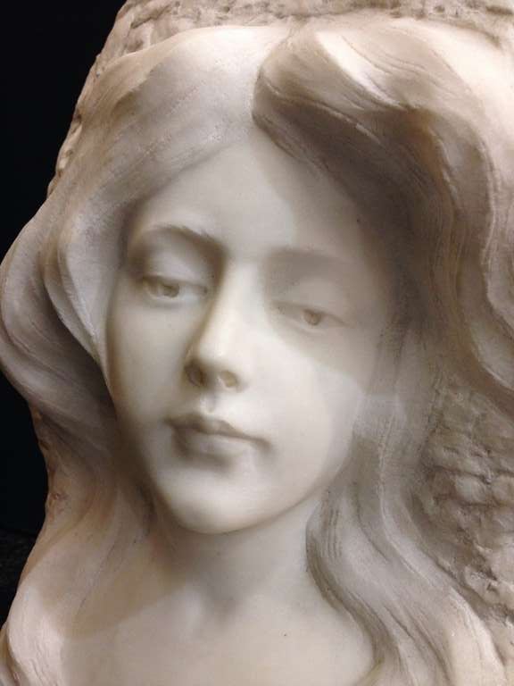 Italian Art Nouveau Marble Sculpture in Relief Bust Artist Signed circa 1900