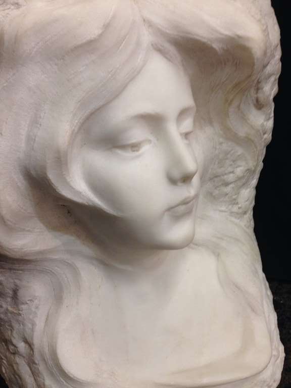 Art Nouveau Marble Sculpture in Relief Bust Artist Signed circa 1900 In Excellent Condition In Redding, CA