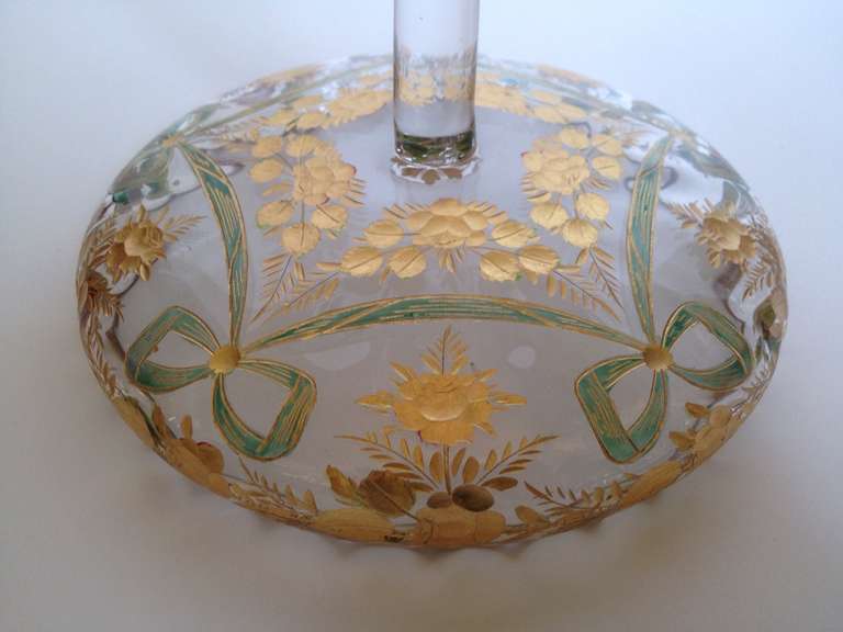 20th Century Colorful French Enamel Decorated Tazza Etched with Gilt Highlights c.1900