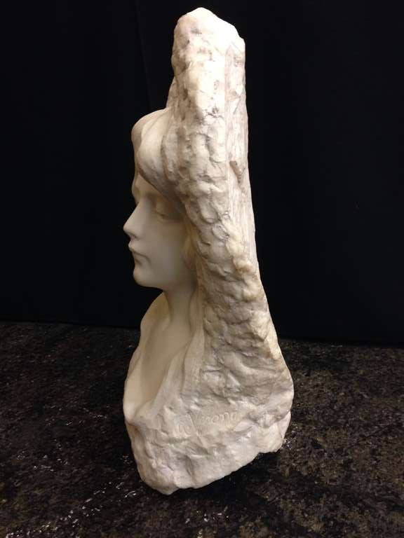 Art Nouveau Marble Sculpture in Relief Bust Artist Signed circa 1900 2