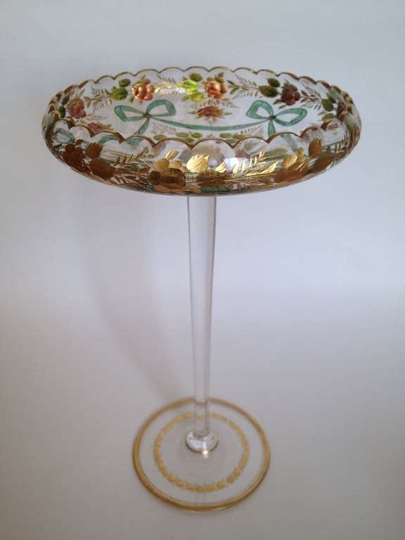 Colorful French Enamel Decorated Tazza Etched with Gilt Highlights c.1900 3
