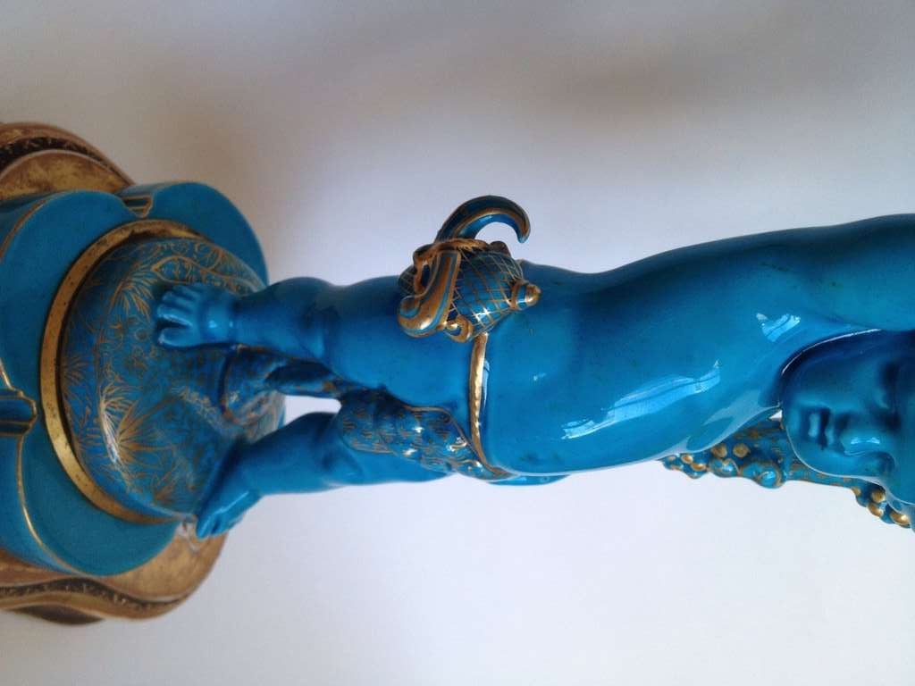 Sevres Style Celeste Blue Putti Form Candelabra Gilt Bronze Mounts 19thc. 2