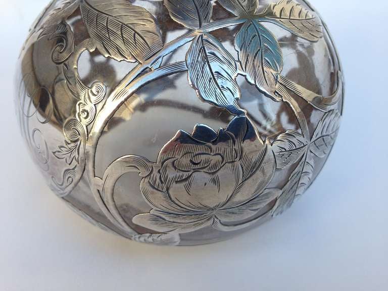 American Large Art Nouveau Silver Overlay Perfume Bottle, circa 1900 For Sale