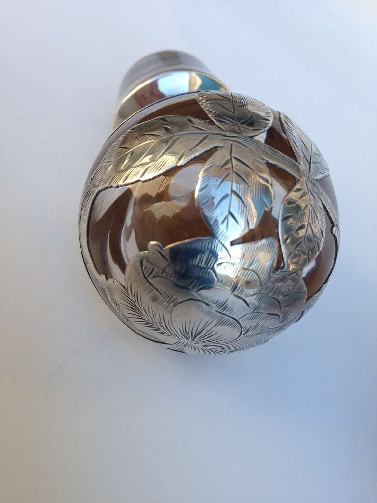 20th Century Large Art Nouveau Silver Overlay Perfume Bottle, circa 1900 For Sale
