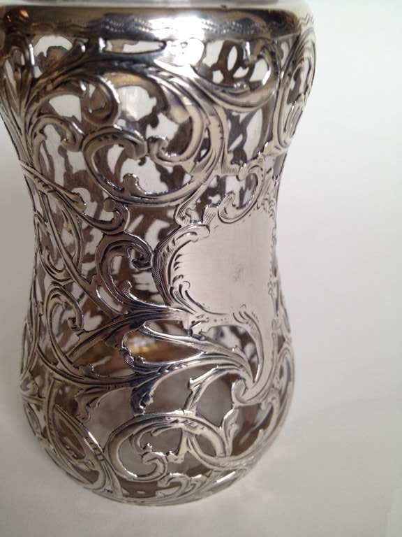 Sterling Silver Steuben Glass Silver Overlay by Alvin, Art Nouveau Shaker, circa 1900 For Sale