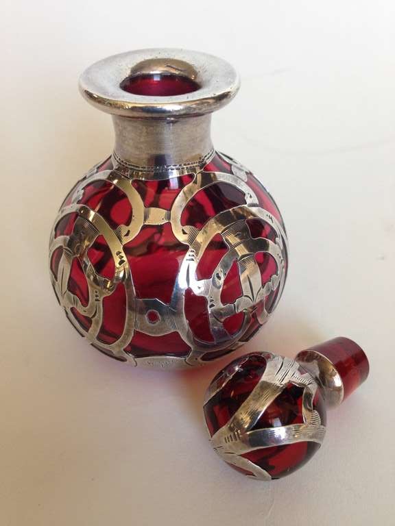 Art Nouveau Steuben Glass Alvin Silver Overlay Perfume Bottle circa 1900