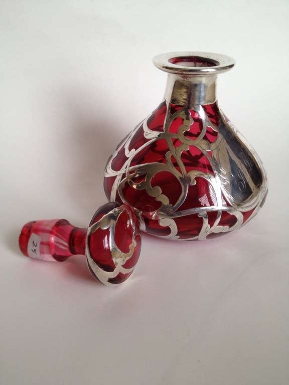 Steuben Glass Alvin Silver Overlay Perfume Bottle circa 1900 1