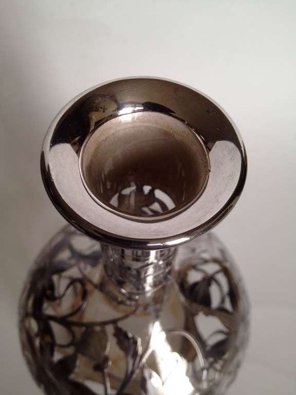 American Art Nouveau Silver Overlay Decanter on Clear Glass circa 1900