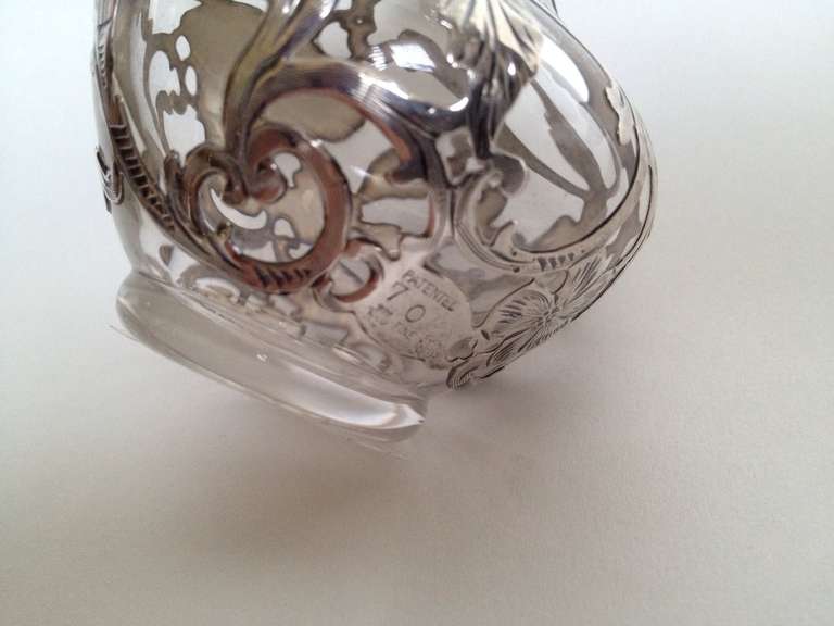 Lovely Art Nouveau Silver Overlay Clear Glass Perfume, circa 1900 For Sale 1