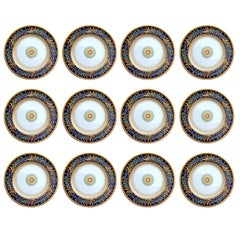 Set of 12 Gorgeous Minton Service Plates, Raised Enamel and Gold, circa 1920