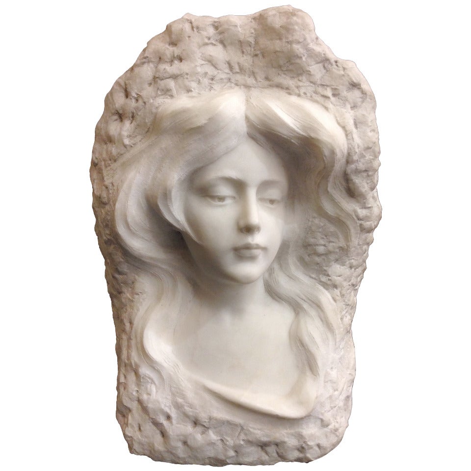 Art Nouveau Marble Sculpture in Relief Bust Artist Signed circa 1900