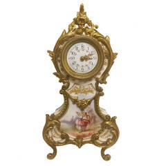 Miniature Old Paris Handpainted Porcelain Clock with Gilt Mounts, circa 1920