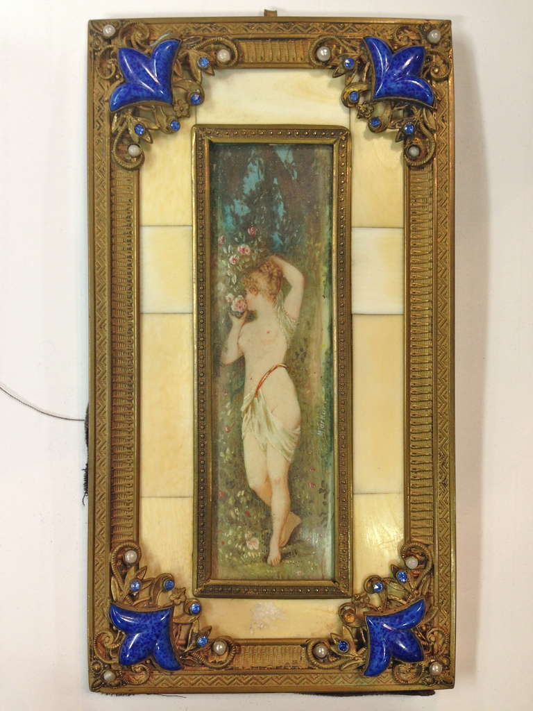 Art Nouveau Miniature Paintings In Original Gilt Jeweled Frames C.1900 In Excellent Condition In Redding, CA