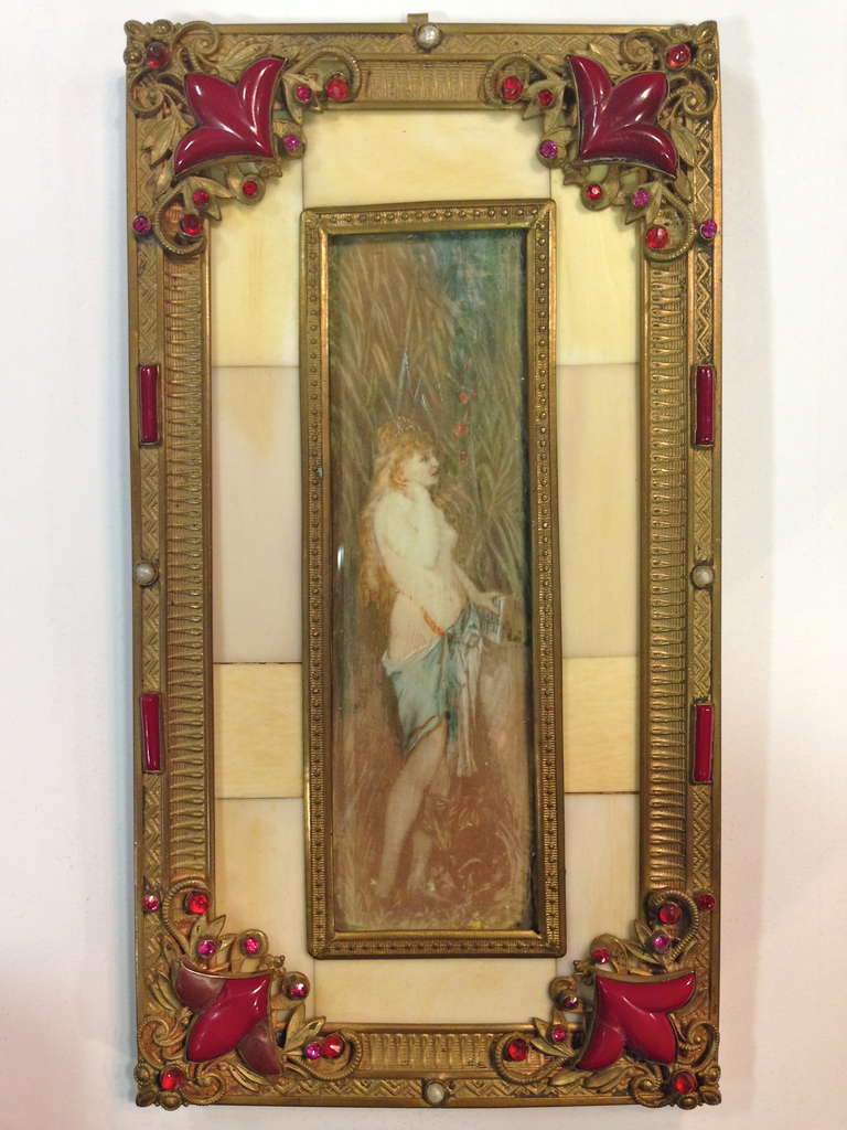 20th Century Art Nouveau Miniature Paintings In Original Gilt Jeweled Frames C.1900