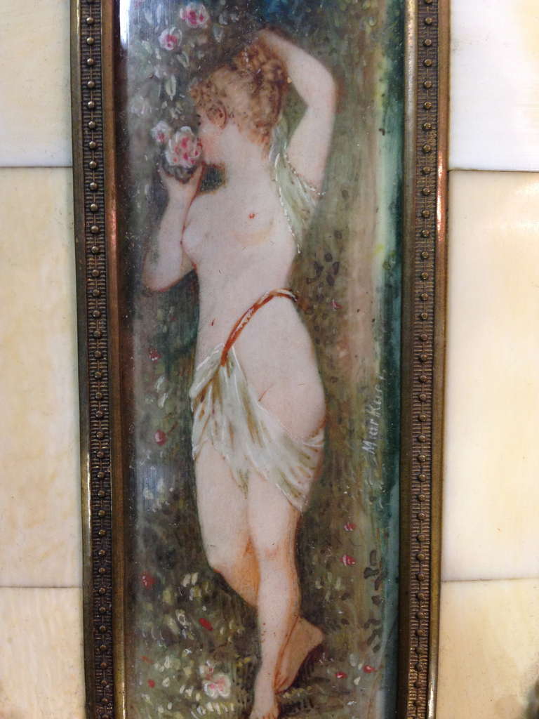 Art Nouveau Miniature Paintings In Original Gilt Jeweled Frames C.1900 3