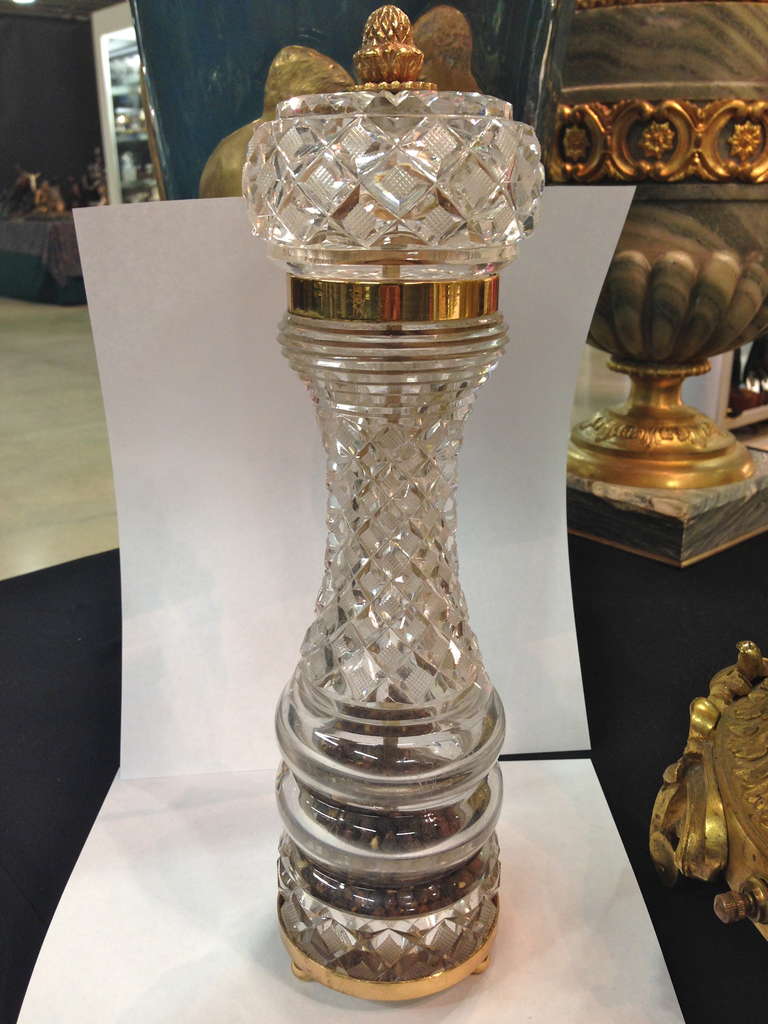 Large Fabulous Cut Crystal Gilt Metal Salt and Pepper Grinder France ca. 1970