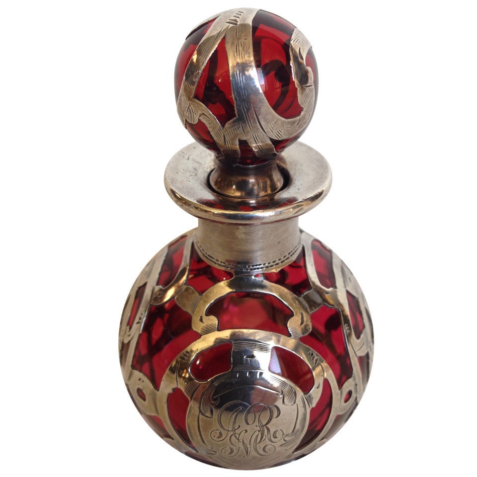 Steuben Glass Alvin Silver Overlay Perfume Bottle circa 1900