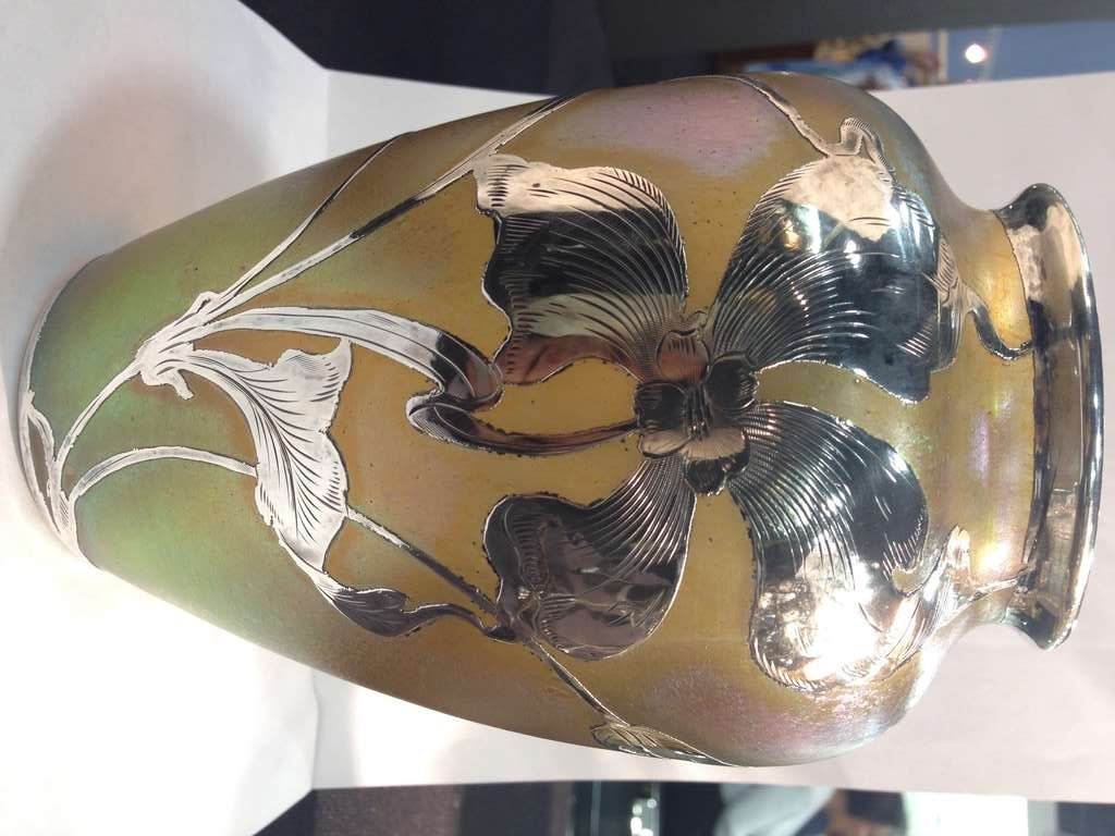 Beautiful Loetz Art Glass with Silver Overlay Art Nouveau Vase c.1900 Austria