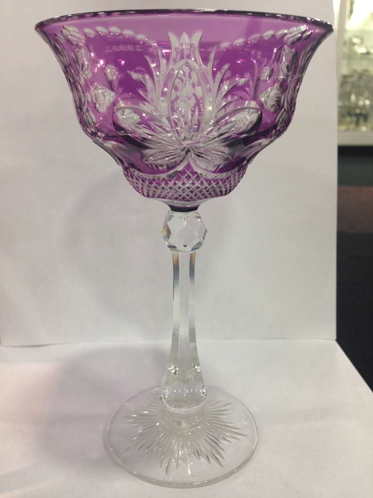 Stevens and Williams Amethyst Cut to Clear Stemware circa 1920 In Excellent Condition In Redding, CA