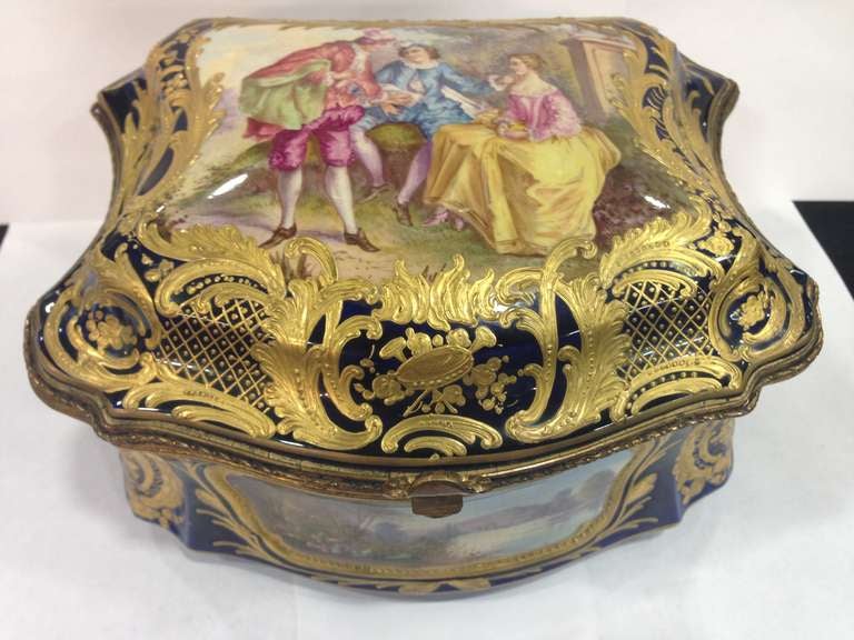 Louis XVI Antique Sevres Table Casket Handpainted Rare Shape Multiple Scenes 19th Century For Sale