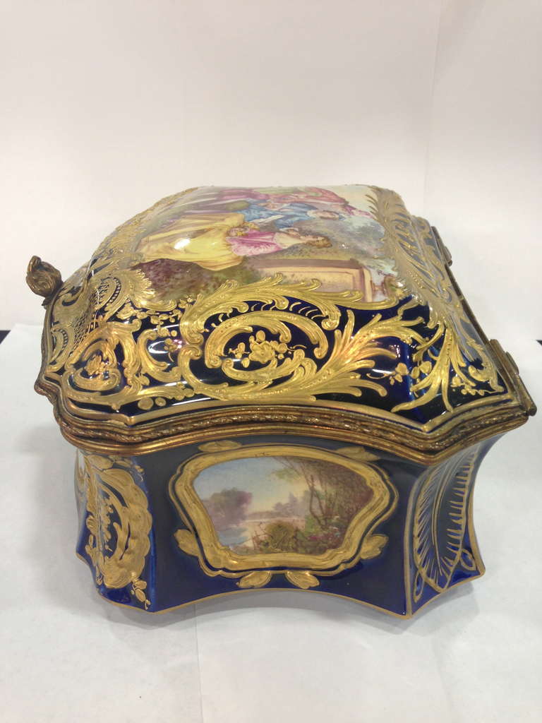 Antique Sevres Table Casket Handpainted Rare Shape Multiple Scenes 19th Century In Excellent Condition For Sale In Redding, CA