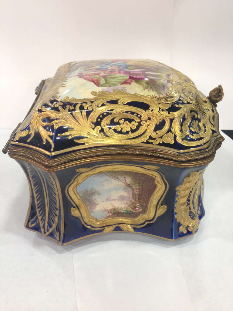 Antique Sevres Table Casket Handpainted Rare Shape Multiple Scenes 19th Century For Sale 1