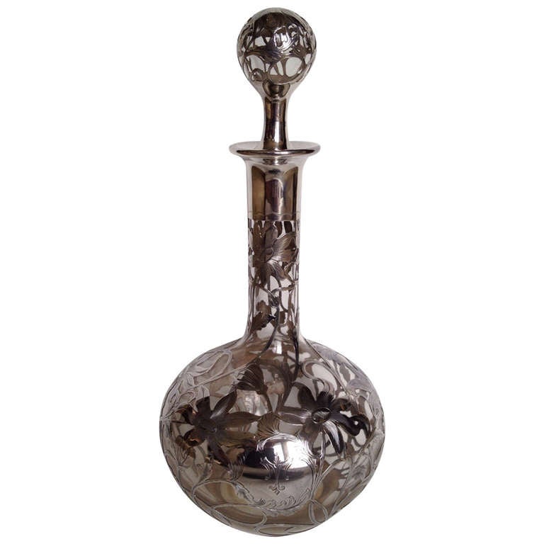 Art Nouveau Silver Overlay Decanter on Clear Glass circa 1900 at 1stdibs
