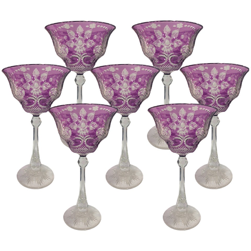 Stevens and Williams Amethyst Cut to Clear Stemware circa 1920