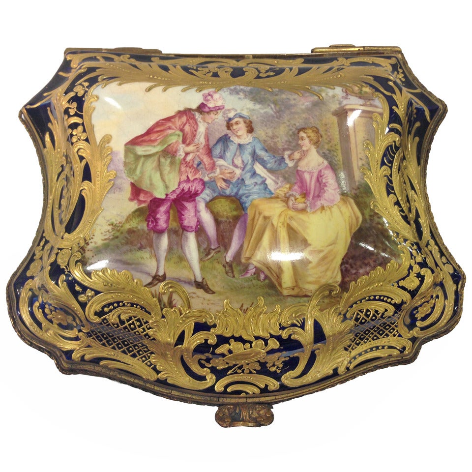Antique Sevres Table Casket Handpainted Rare Shape Multiple Scenes 19th Century For Sale
