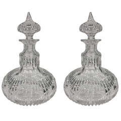 Rare Pair of American Brilliant Period Genie Bottles, circa 1900