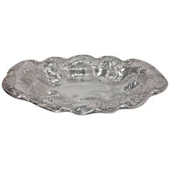 Antique Monumental Art Nouveau American Sterling Silver Tray Chrysanthemums, circa 1900