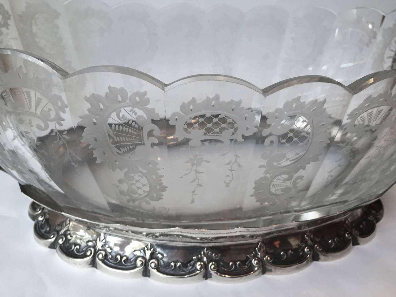 Beautiful German 800, Fine Silver and Etched Glass Centerpiece, 19th Century 1