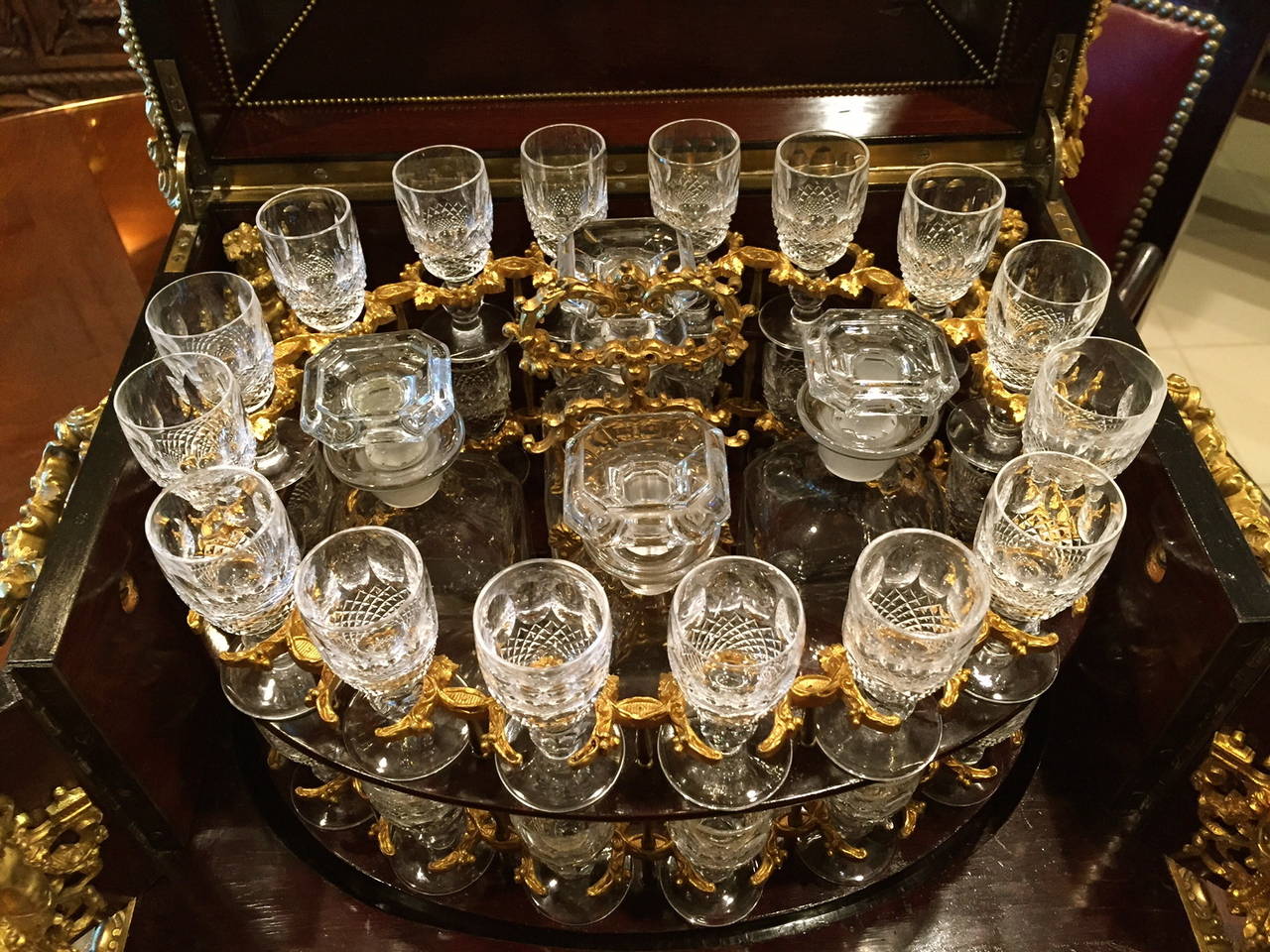 Extraordinary French Gilt Bronze-Mounted Tantalus Set Service for 32, circa 1870 In Excellent Condition For Sale In Redding, CA