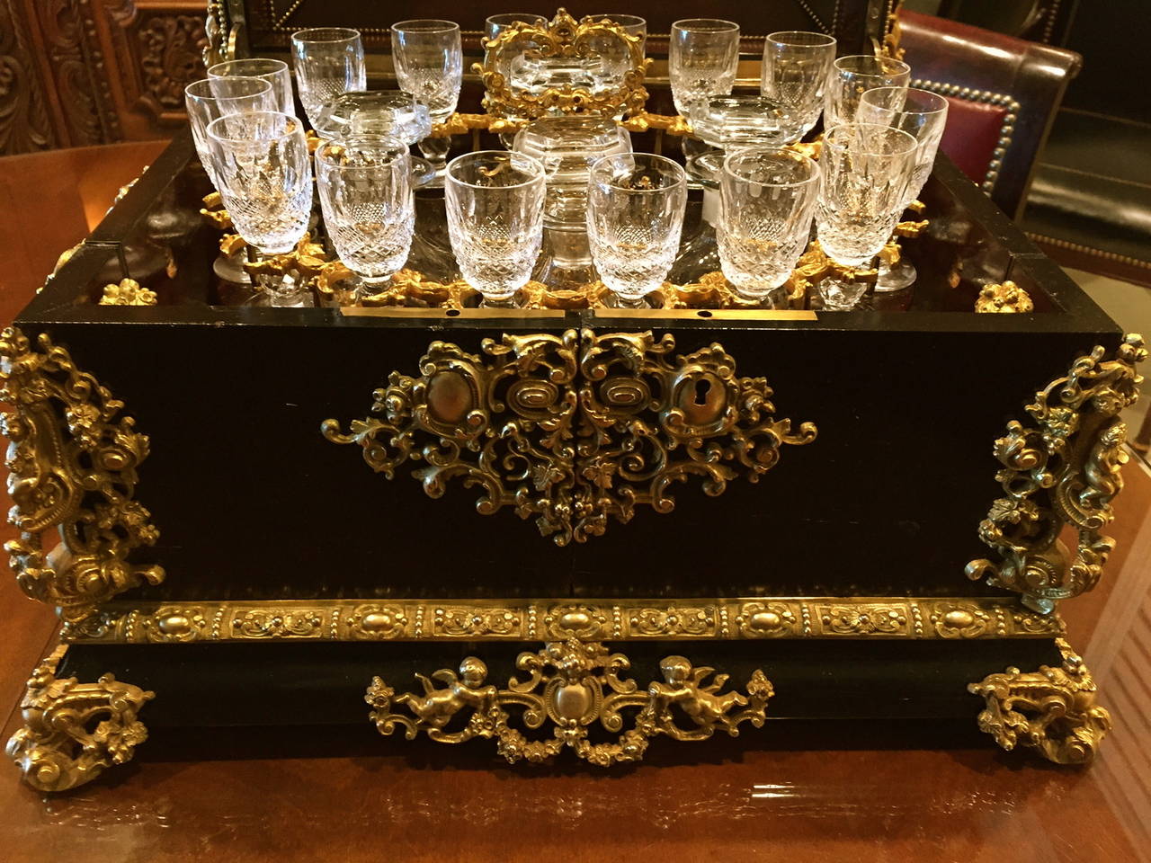 Late 19th Century Extraordinary French Gilt Bronze-Mounted Tantalus Set Service for 32, circa 1870 For Sale