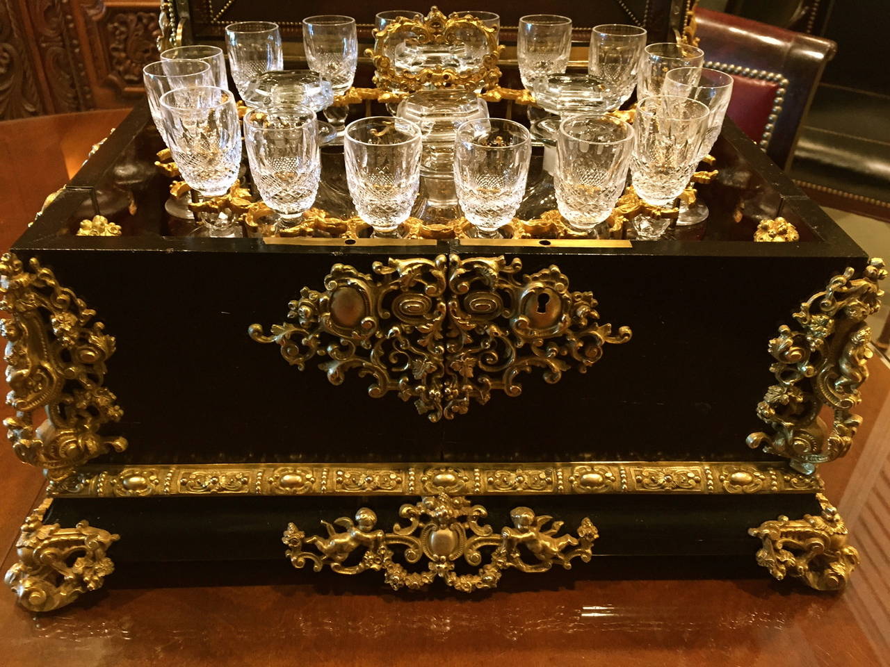 Late 19th Century Extraordinary French Gilt Bronze-Mounted Tantalus Set Service for 32, circa 1870 For Sale