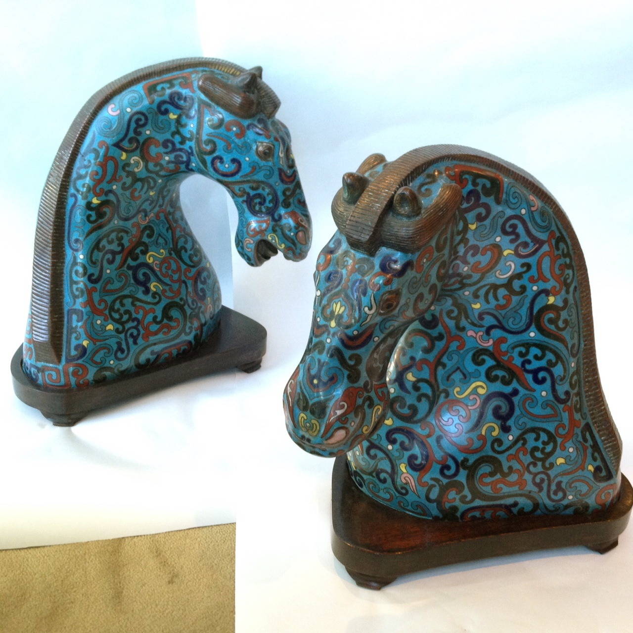 Fabulous Pair of Chinese Cloisonné Horse Heads, circa 1900 For Sale 1