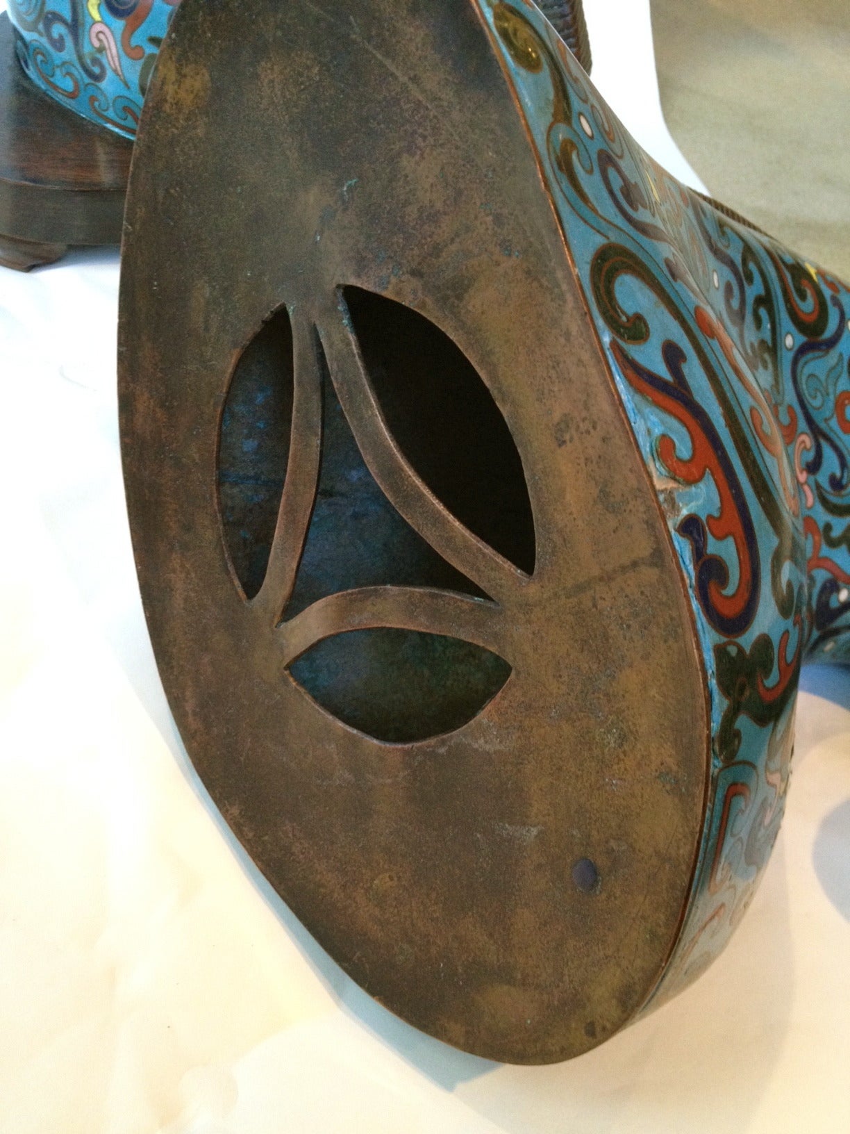 Cloissoné Fabulous Pair of Chinese Cloisonné Horse Heads, circa 1900 For Sale