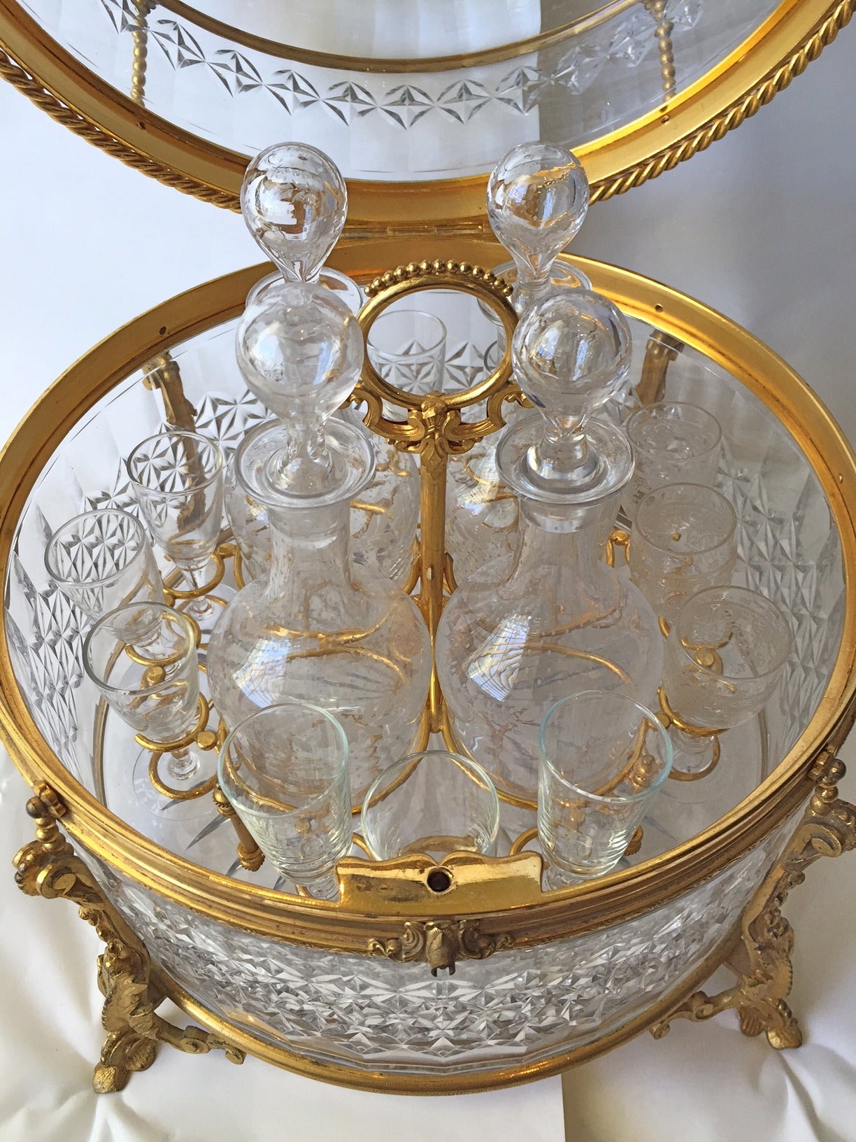 French Gilt Bronze and Crystal Tantalus, circa 1890 In Excellent Condition For Sale In Redding, CA